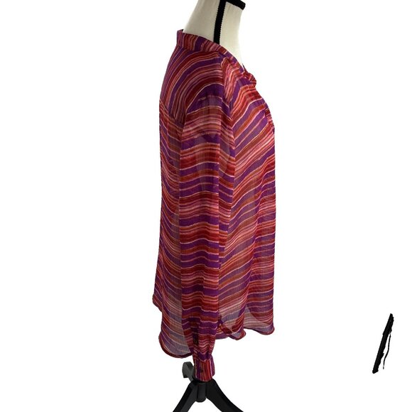 Liz Claiborne Womens L Multicolor Stripe Long Sleeve V Neck Blouse Top - Picture 3 of 6